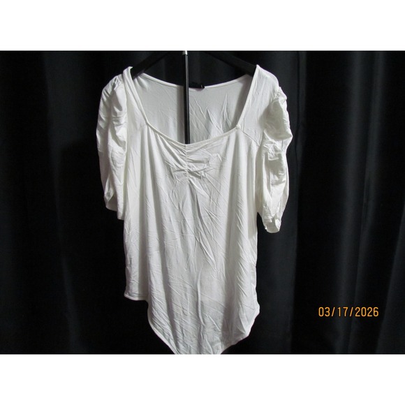 Jessica Simpson Tops - White Puffed Sleeve Sweetheart Neckline Ruched Bodysuit Womens Short Sleeve Top